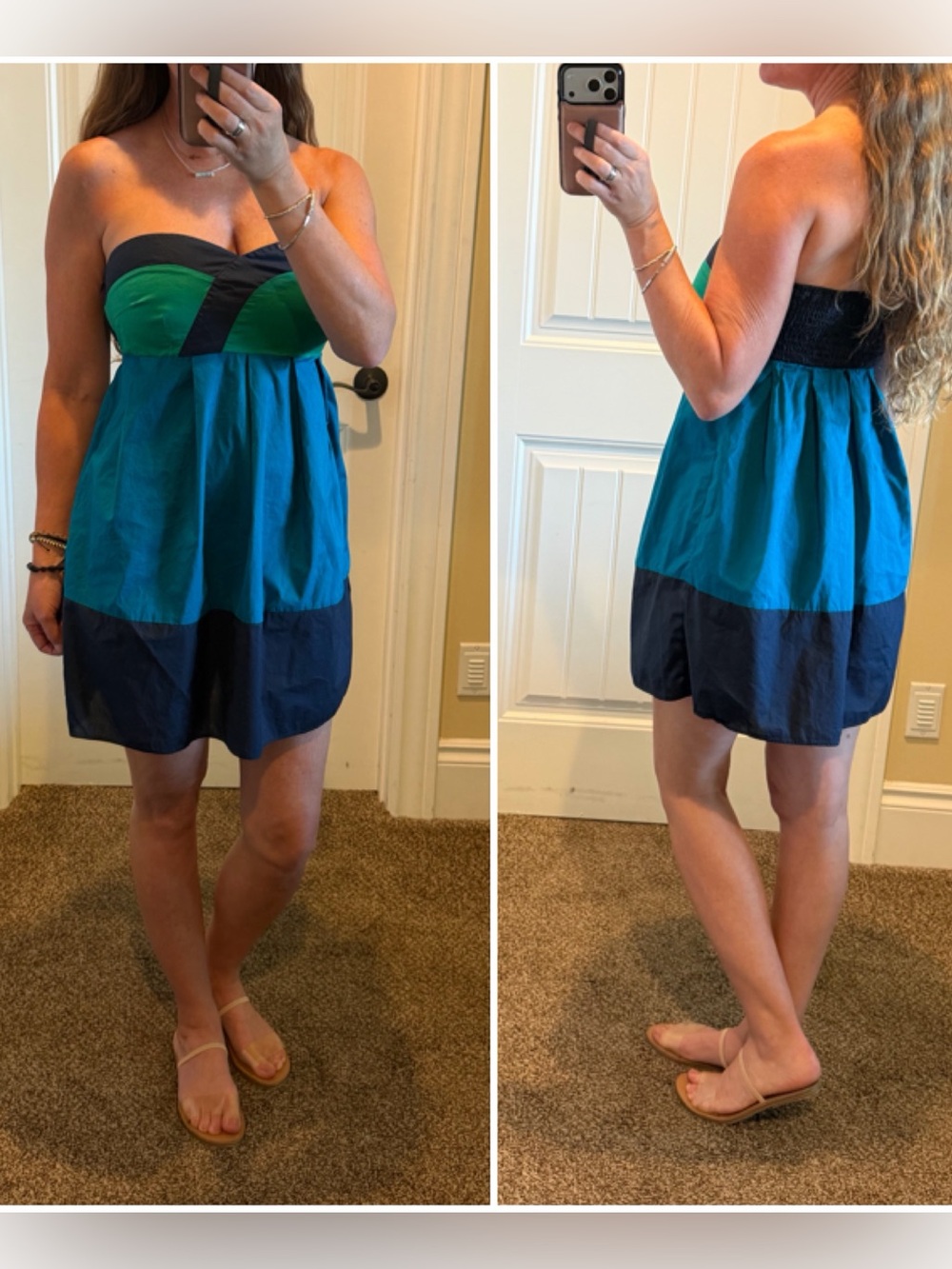 Hawks Strapless Color-block Summer Pleated Babydoll Boho Dress Women’s Size S
